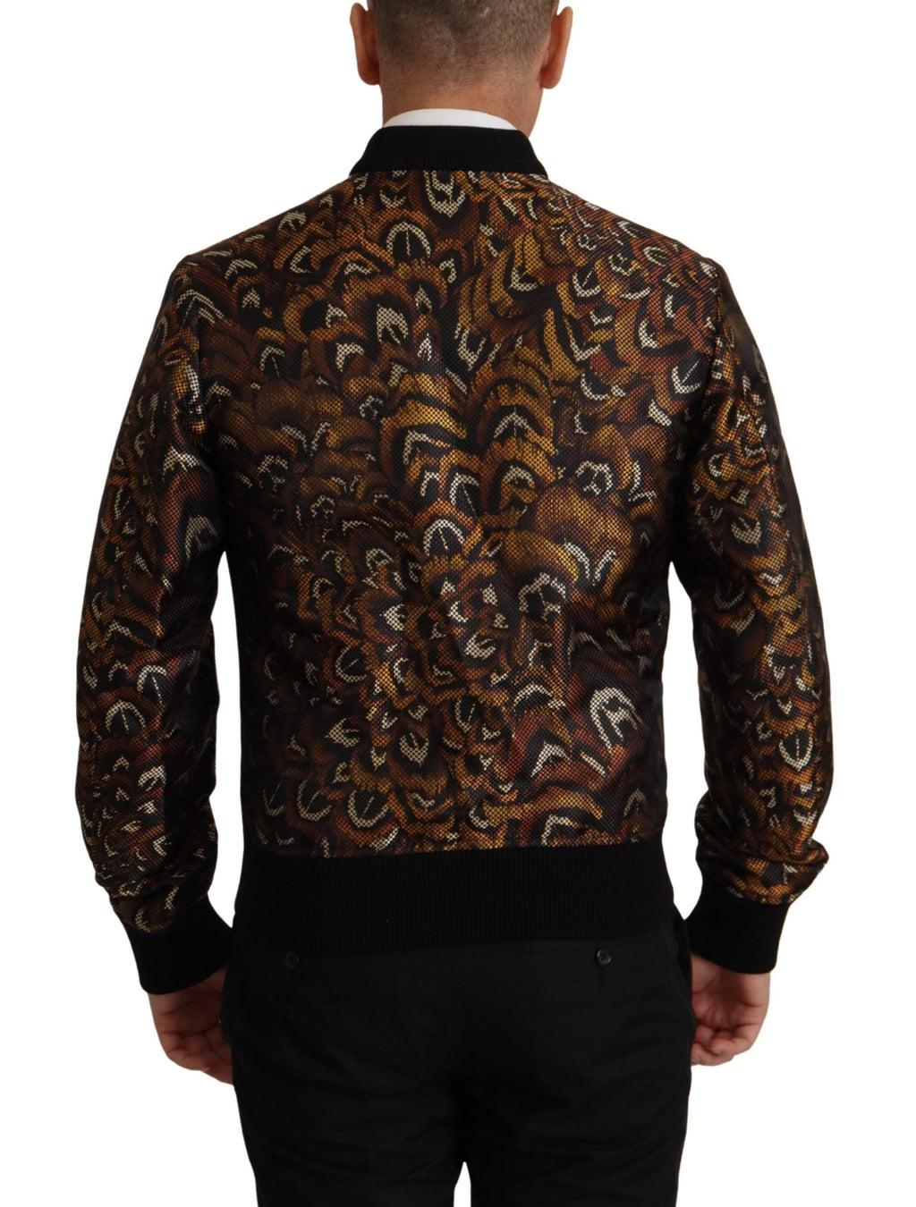 Dolce & Gabbana Brown Feather Full Zip Blouson Jacket - Eljoys Fashion 