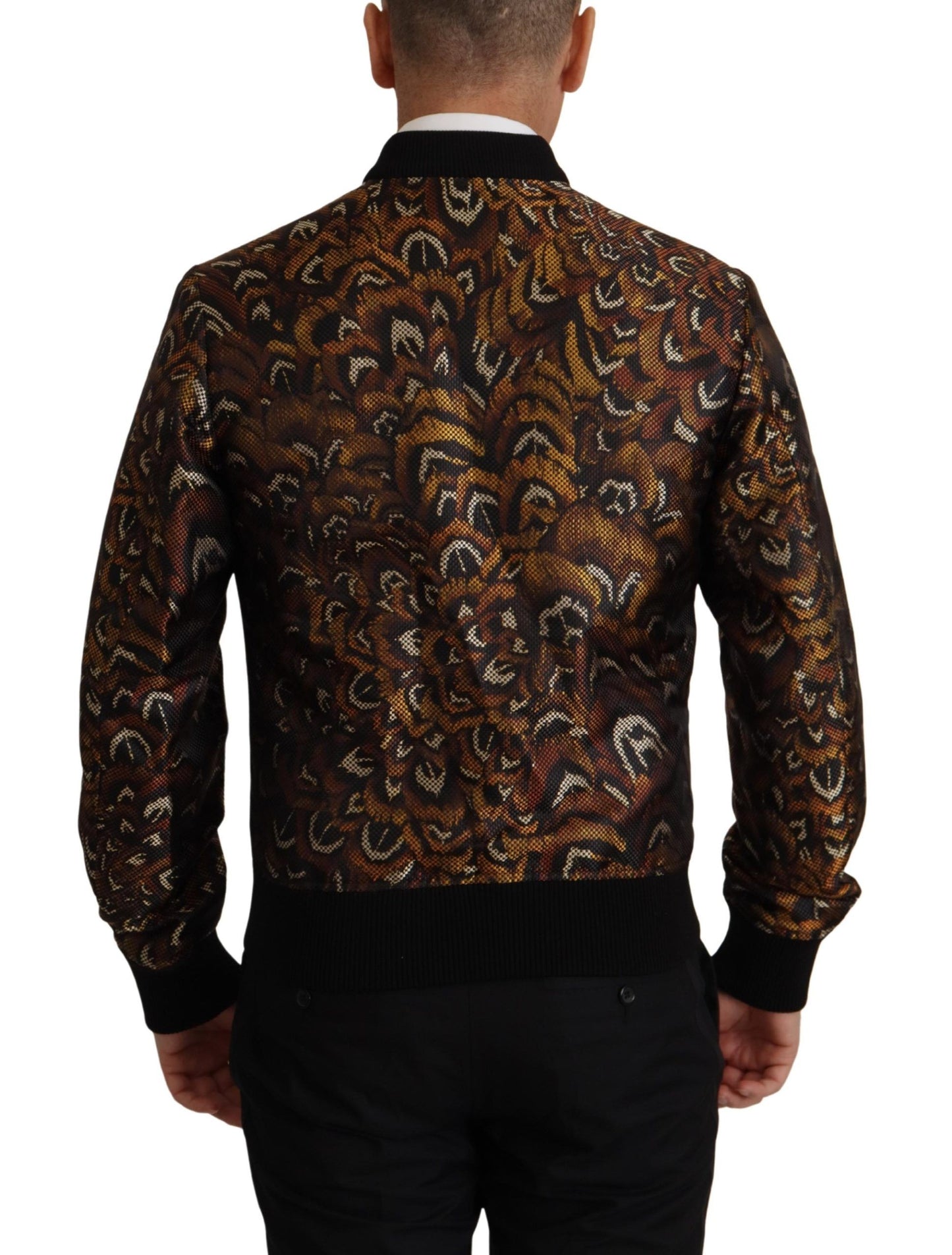 Dolce & Gabbana Brown Feather Full Zip Blouson Jacket Dolce & Gabbana
