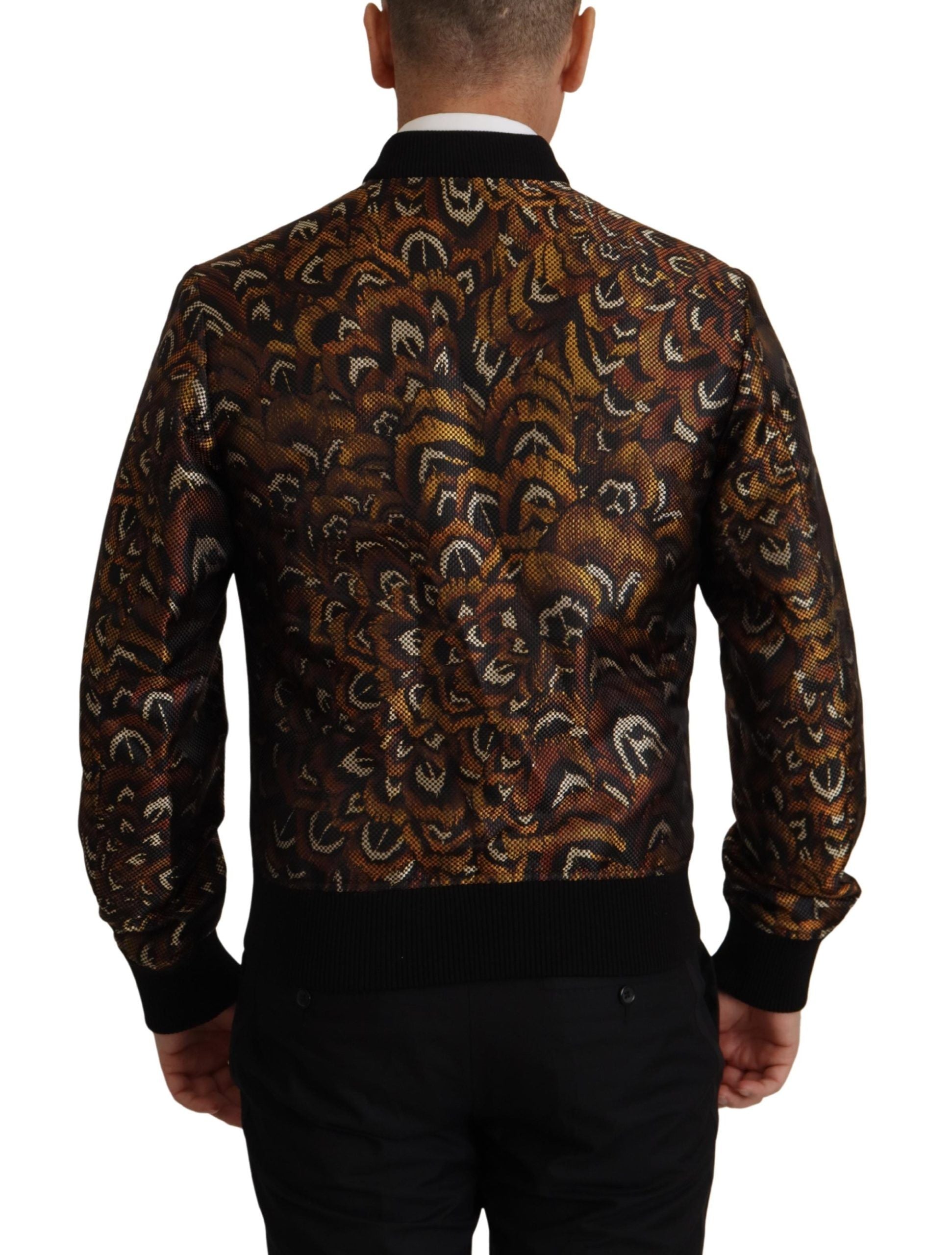Dolce & Gabbana Brown Feather Full Zip Blouson Jacket Dolce & Gabbana