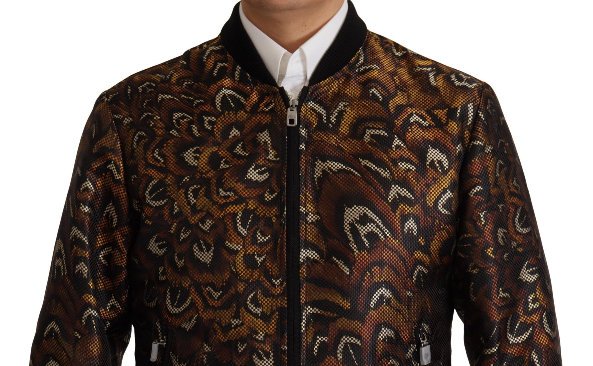 Dolce & Gabbana Brown Feather Full Zip Blouson Jacket Dolce & Gabbana