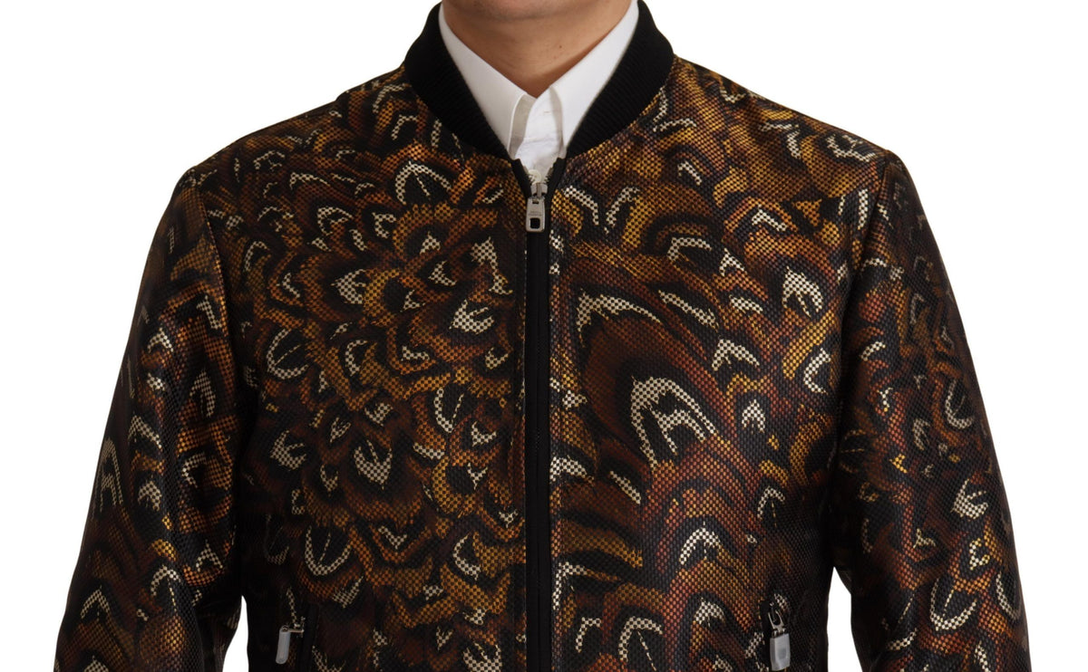 Dolce & Gabbana Brown Feather Full Zip Blouson Jacket - Eljoys Fashion 