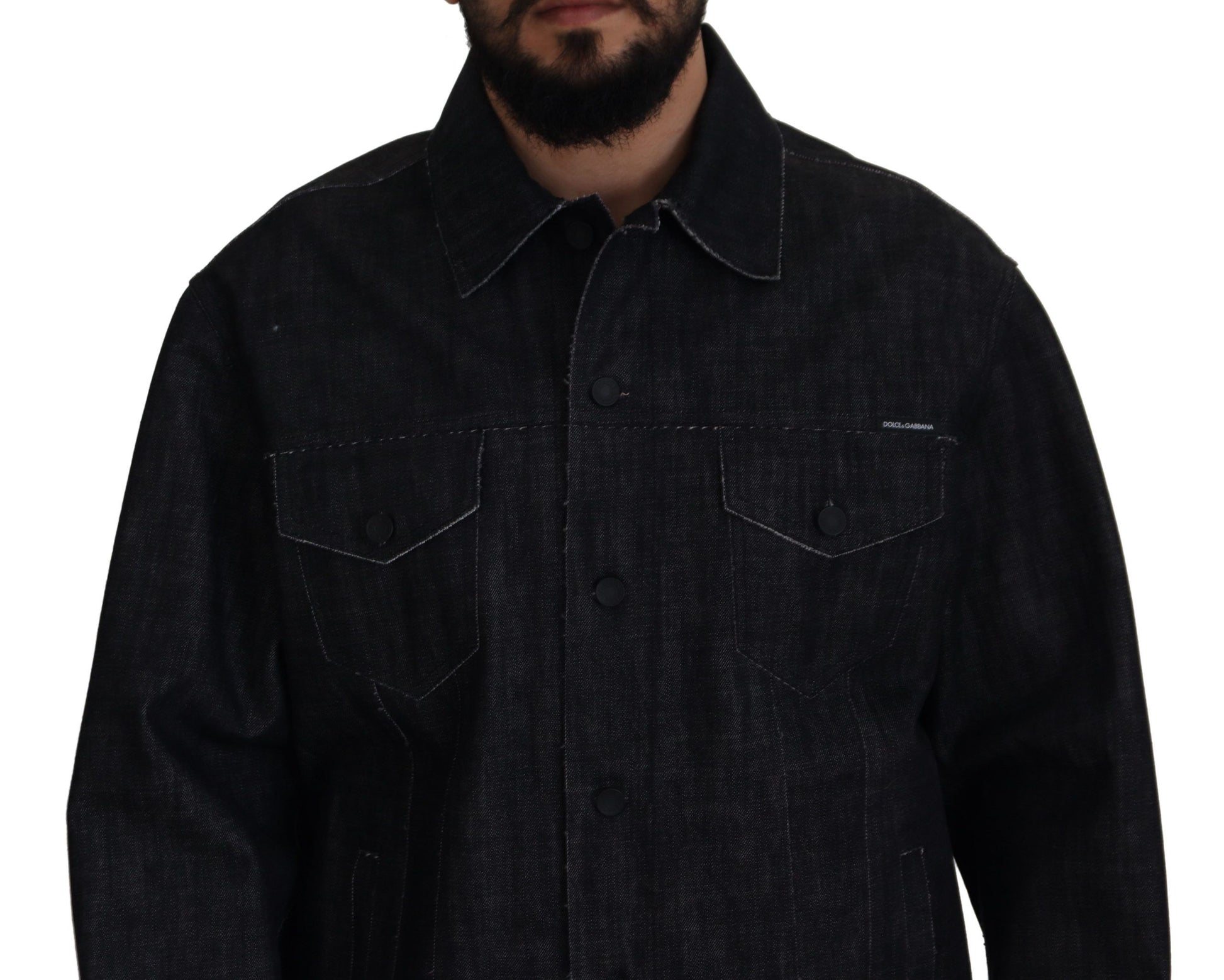 Dolce & Gabbana Black Cotton Full Button Denim Jacket Dolce & Gabbana