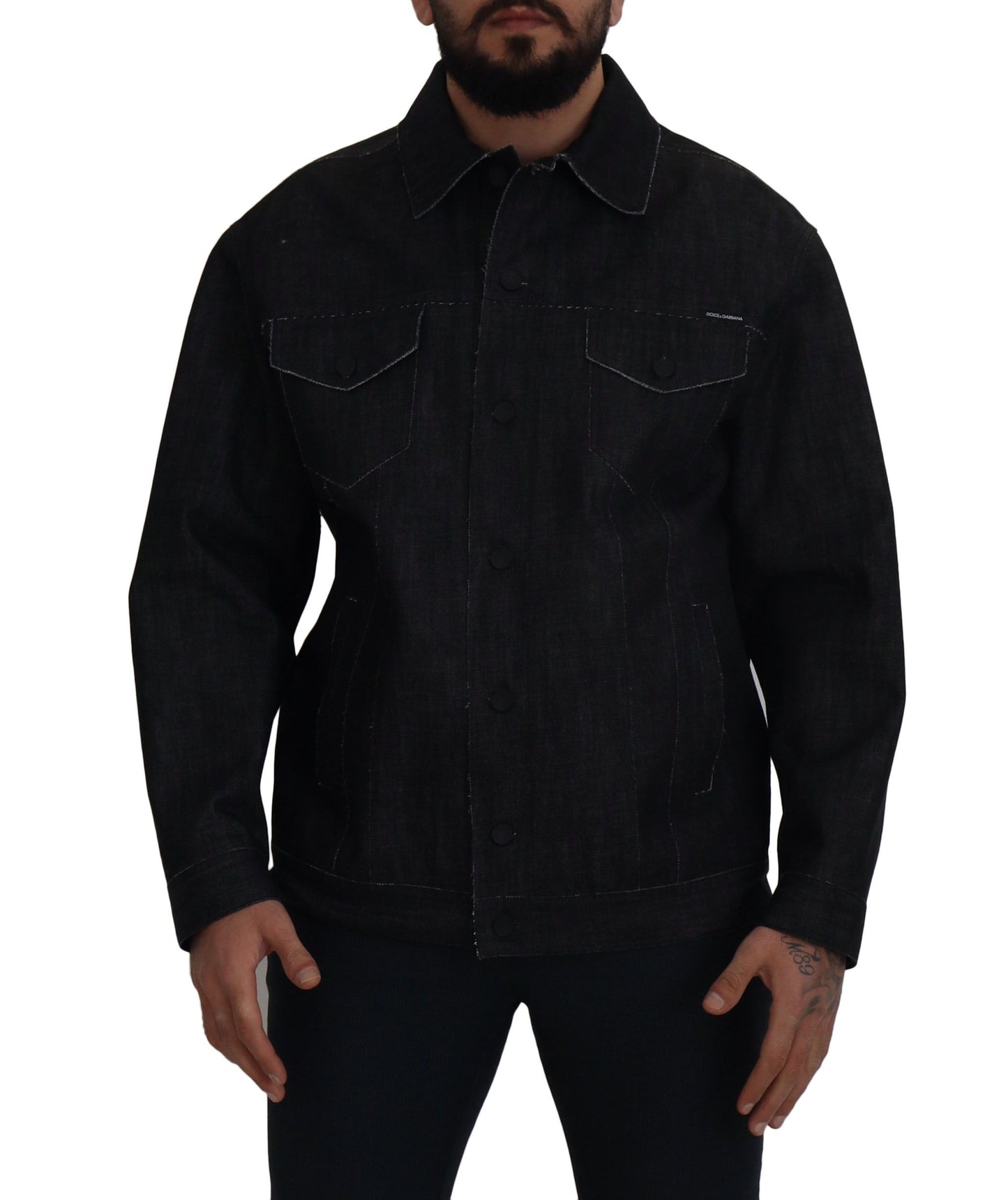 Dolce & Gabbana Black Cotton Full Button Denim Jacket Dolce & Gabbana