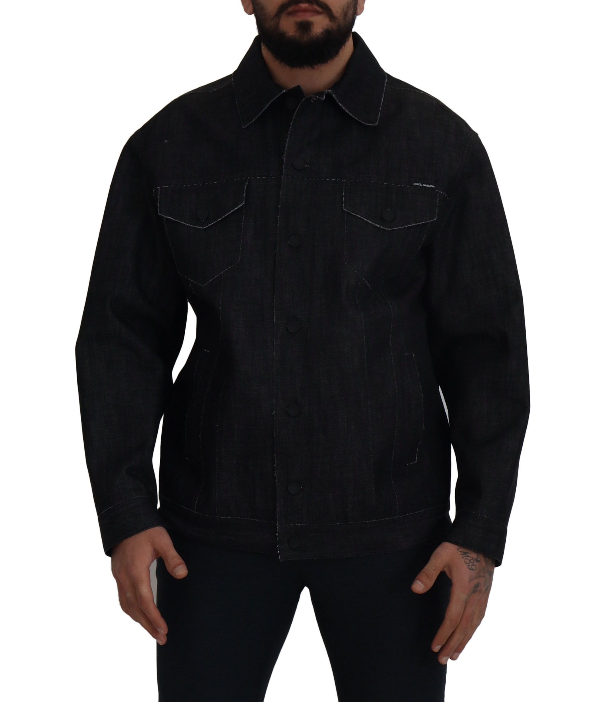 Dolce & Gabbana Black Cotton Full Button Denim Jacket Dolce & Gabbana