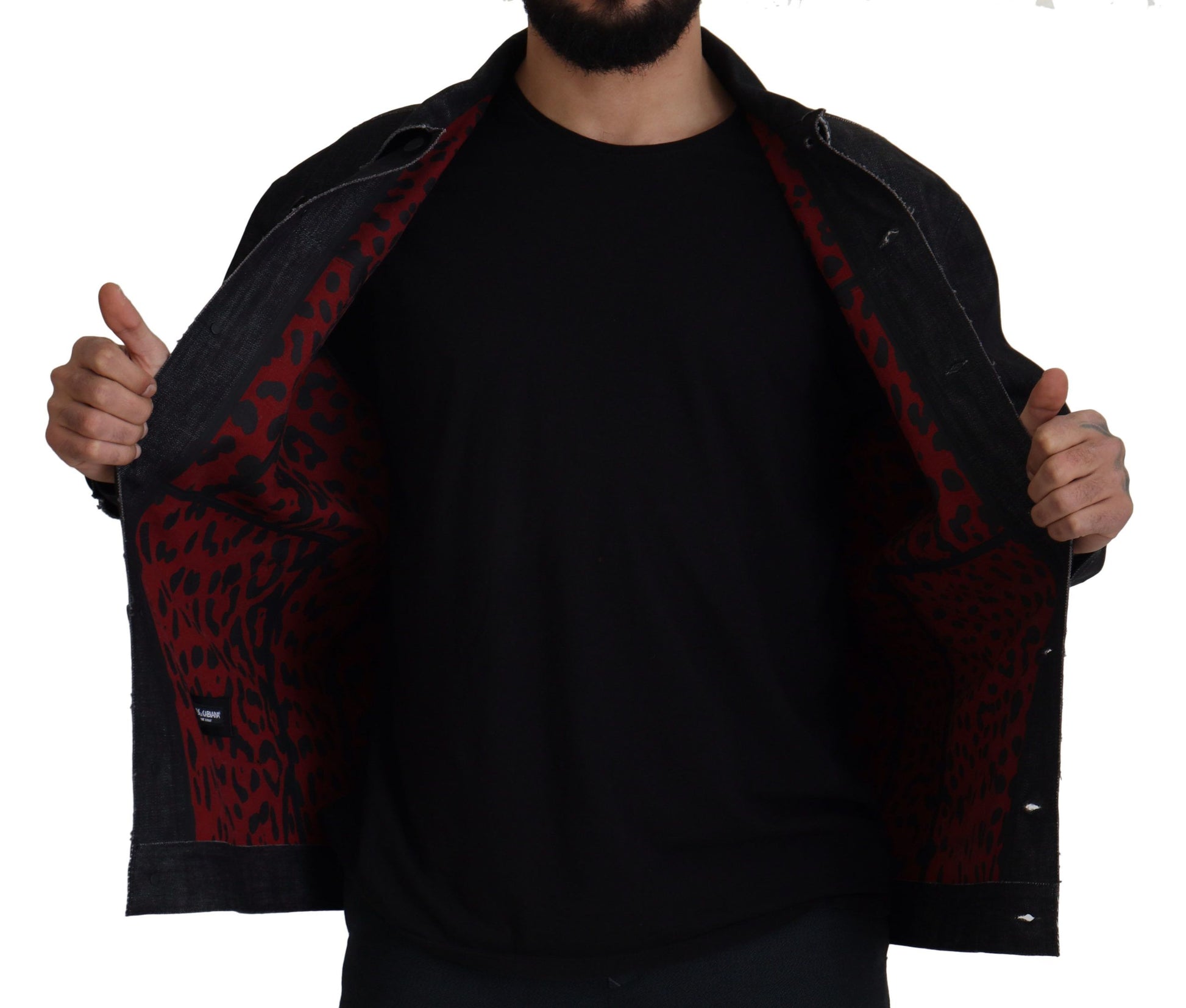 Dolce & Gabbana Black Cotton Full Button Denim Jacket Dolce & Gabbana