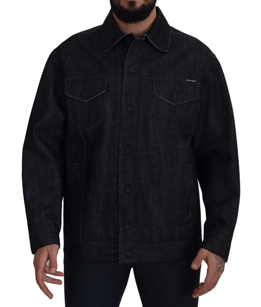 Dolce & Gabbana Black Cotton Full Button Denim Jacket Dolce & Gabbana