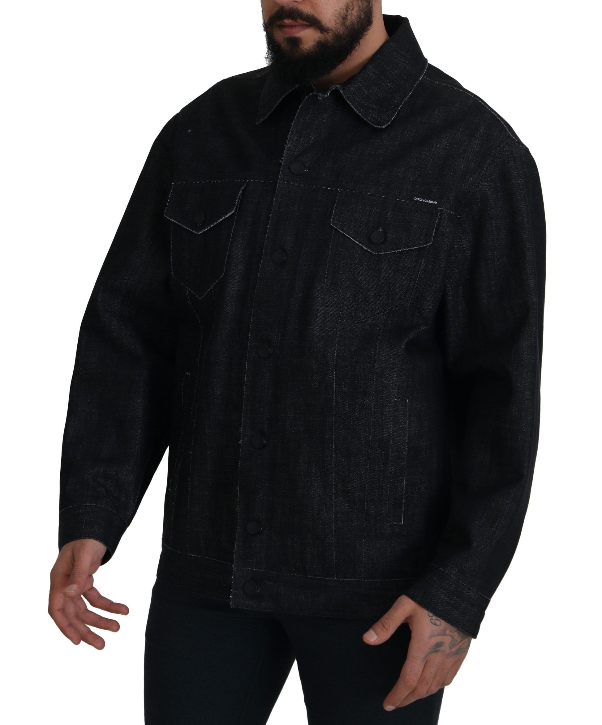 Dolce & Gabbana Black Cotton Full Button Denim Jacket Dolce & Gabbana