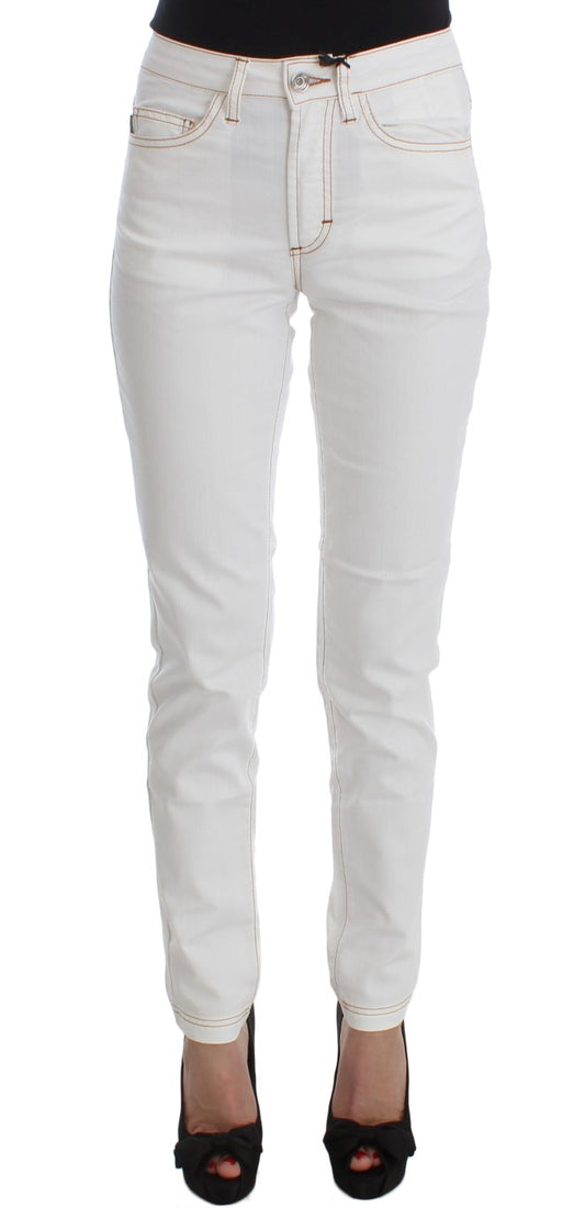 Cavalli White Cotton Blend Slim Fit Jeans Cavalli