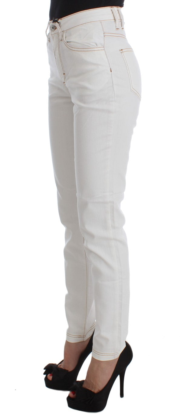 Cavalli White Cotton Blend Slim Fit Jeans Cavalli