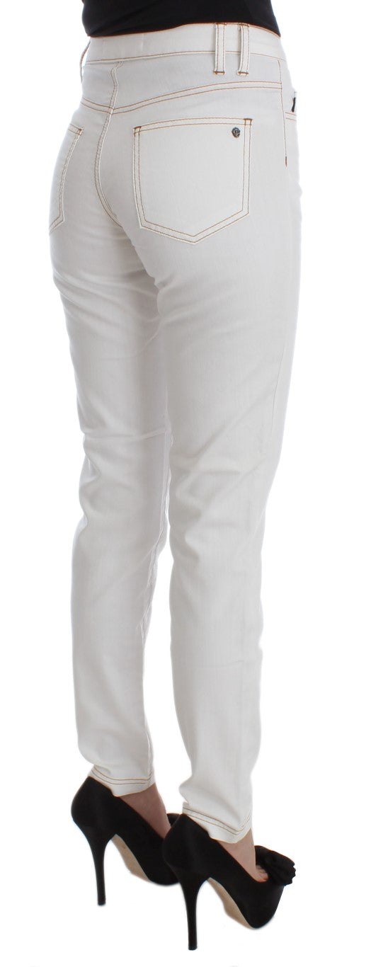 Cavalli White Cotton Blend Slim Fit Jeans Cavalli