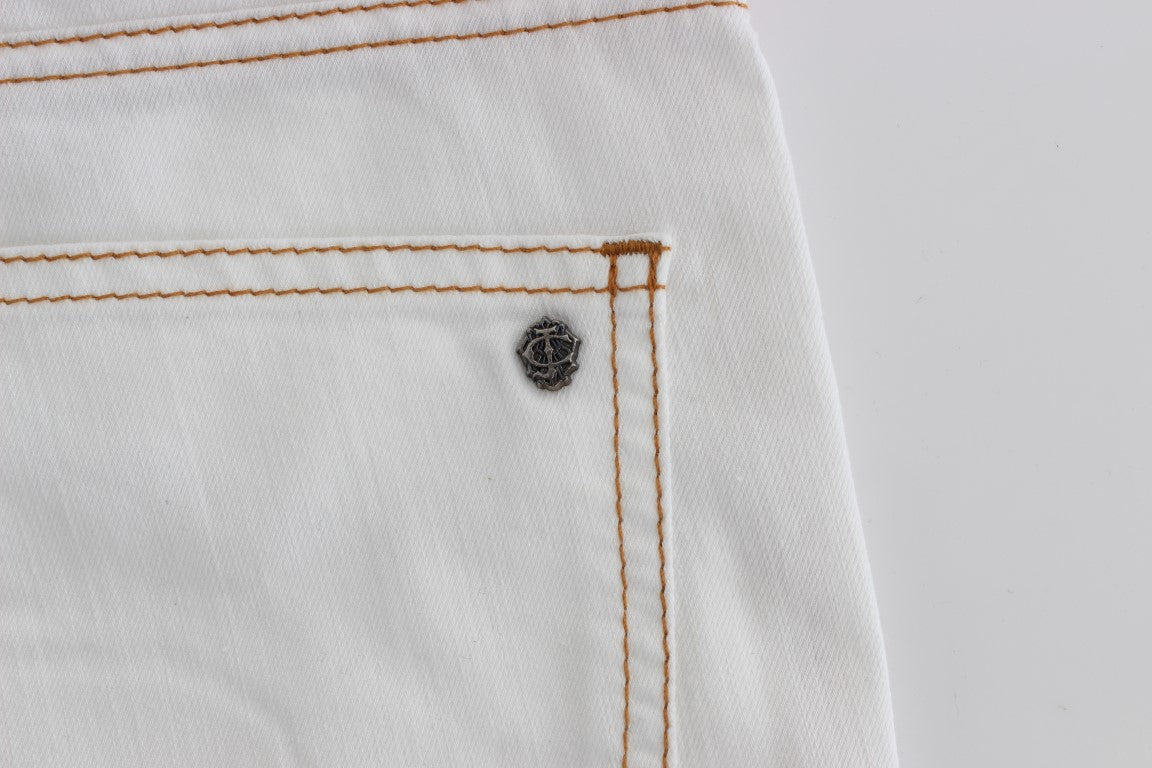 Cavalli White Cotton Blend Slim Fit Jeans Cavalli
