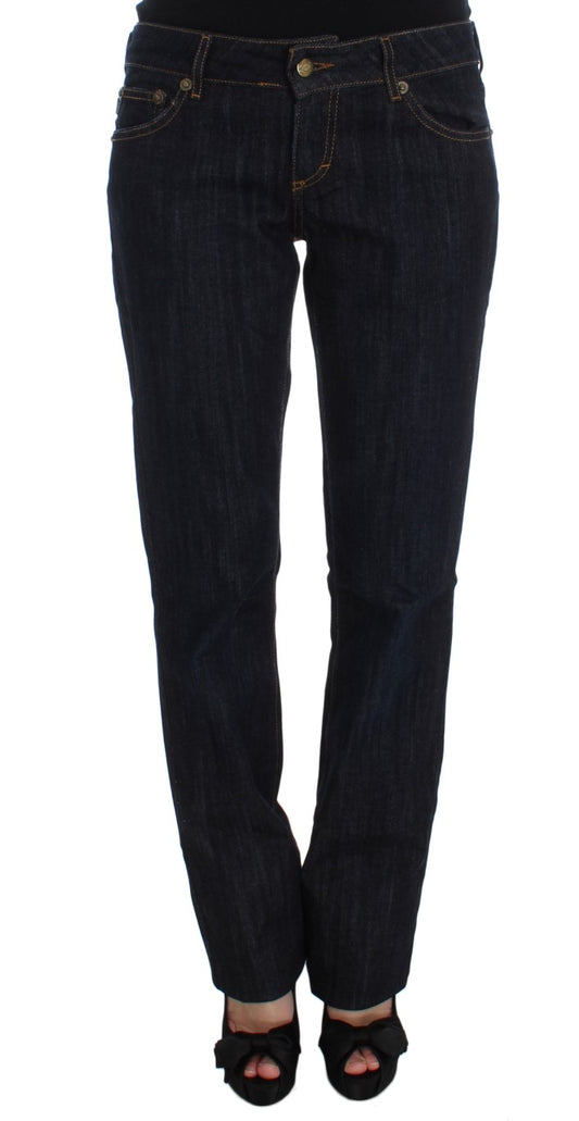 Cavalli Blue Cotton Straight Fit Stretch Jeans Cavalli