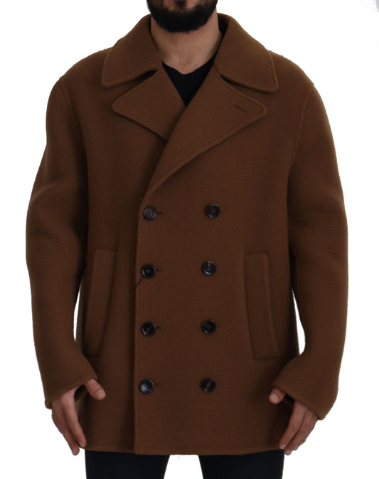 Dolce & Gabbana Brown Nylon Double Breasted Coat Jacket Dolce & Gabbana