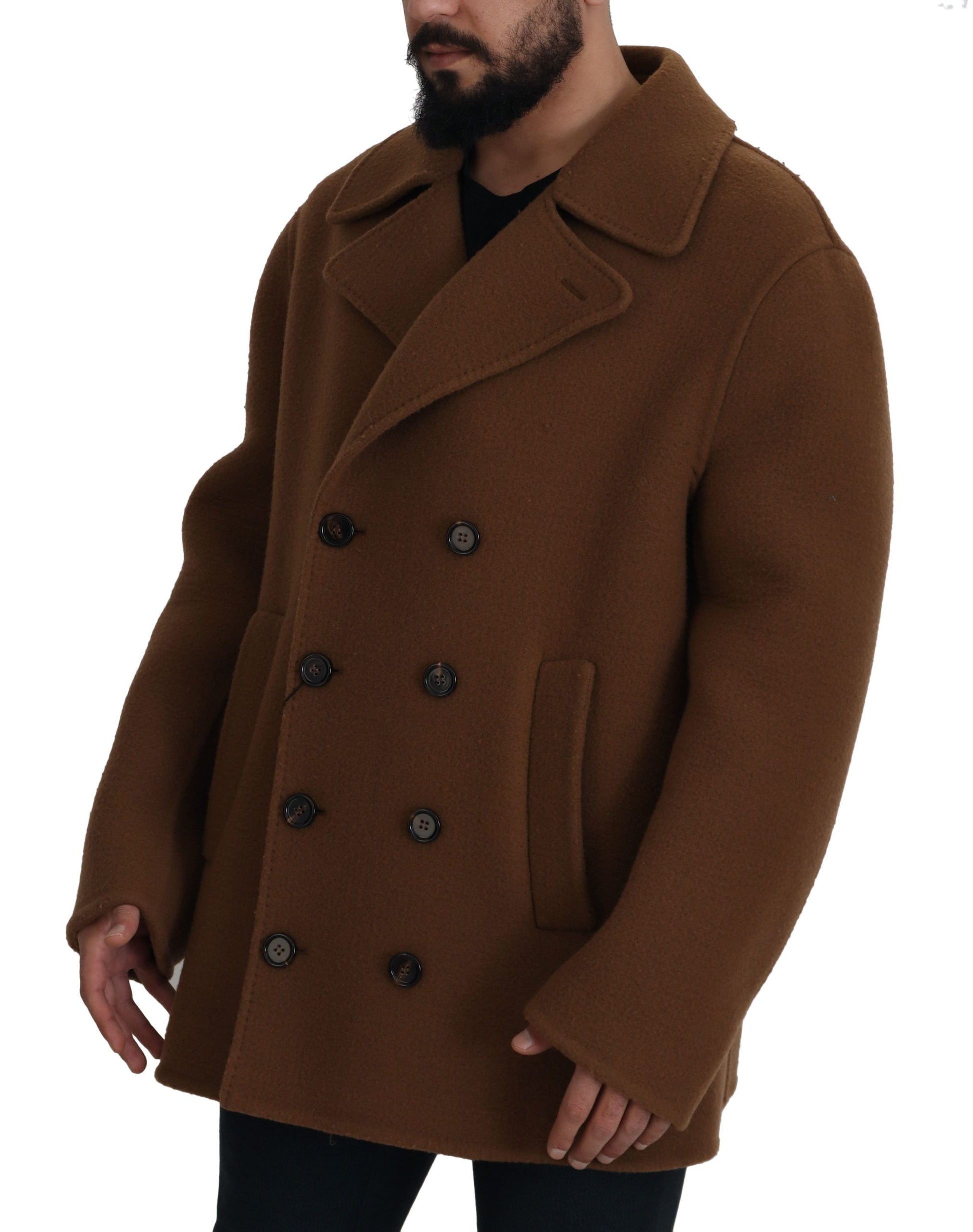 Dolce & Gabbana Brown Nylon Double Breasted Coat Jacket Dolce & Gabbana