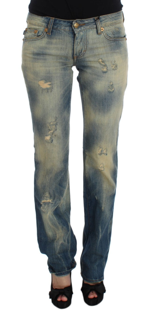 Cavalli Blue Wash Cotton Slim Fit Bootcut Jeans Cavalli