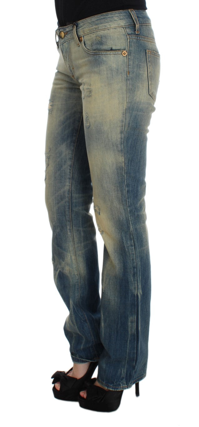 Cavalli Blue Wash Cotton Slim Fit Bootcut Jeans Cavalli