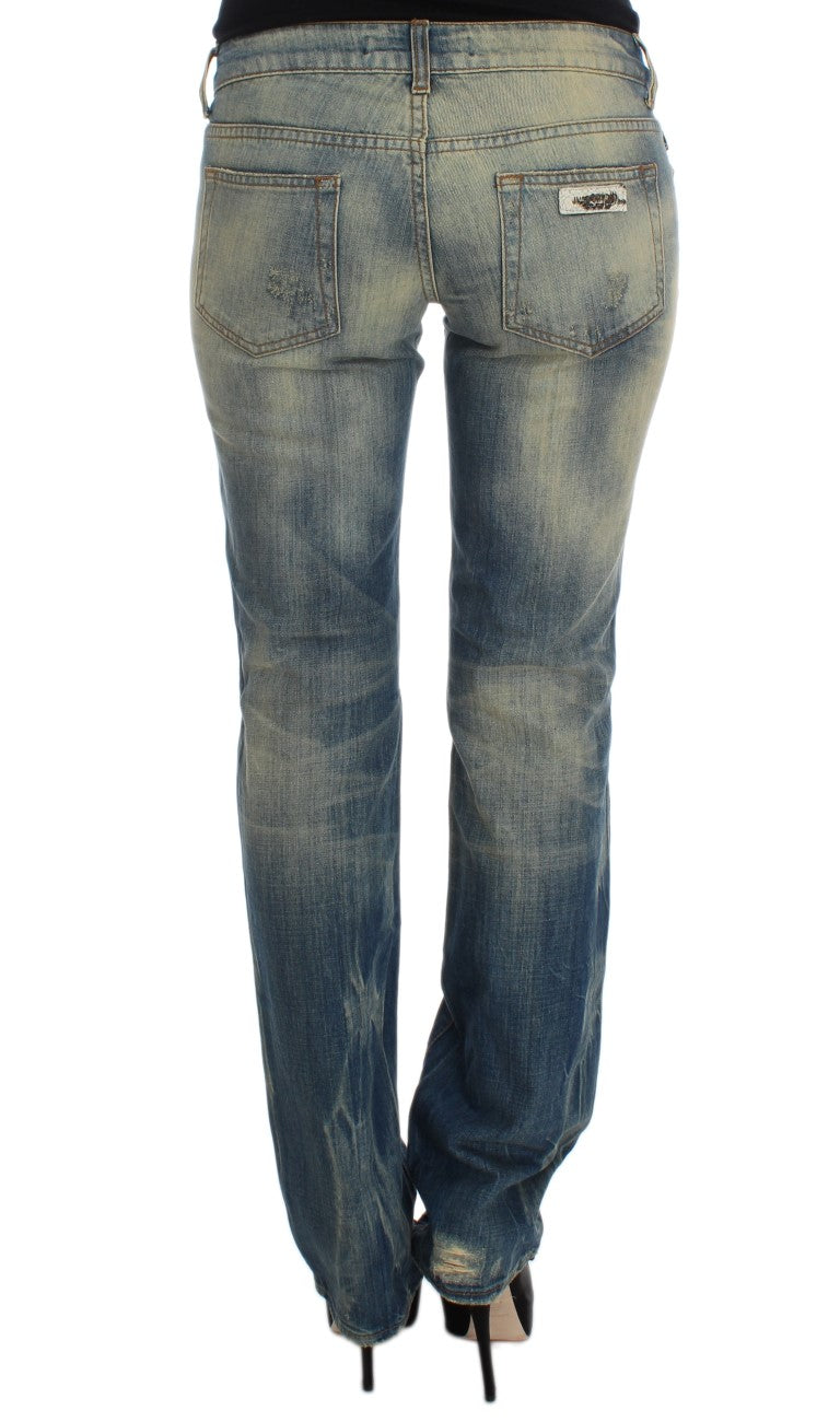 Cavalli Blue Wash Cotton Slim Fit Bootcut Jeans Cavalli