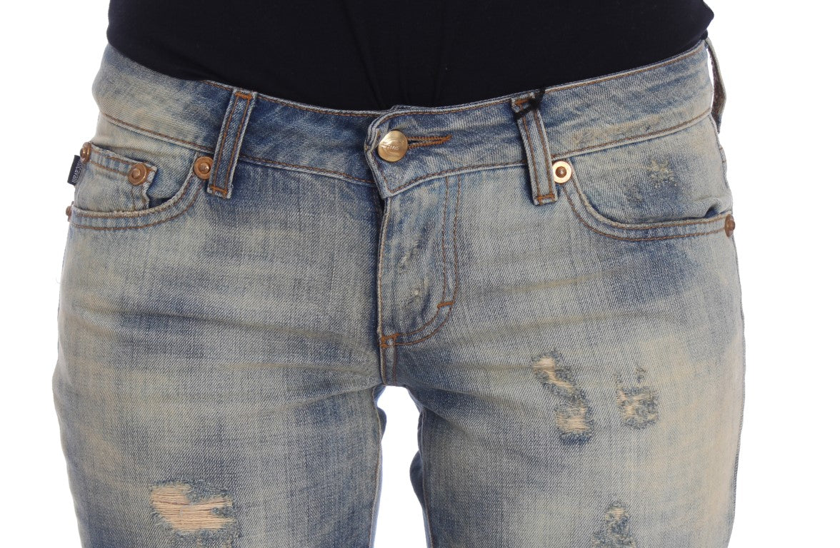 Cavalli Blue Wash Cotton Slim Fit Bootcut Jeans Cavalli