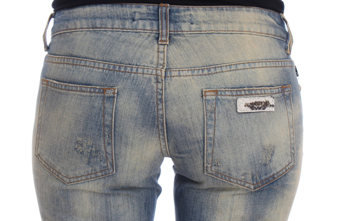 Cavalli Blue Wash Cotton Slim Fit Bootcut Jeans Cavalli