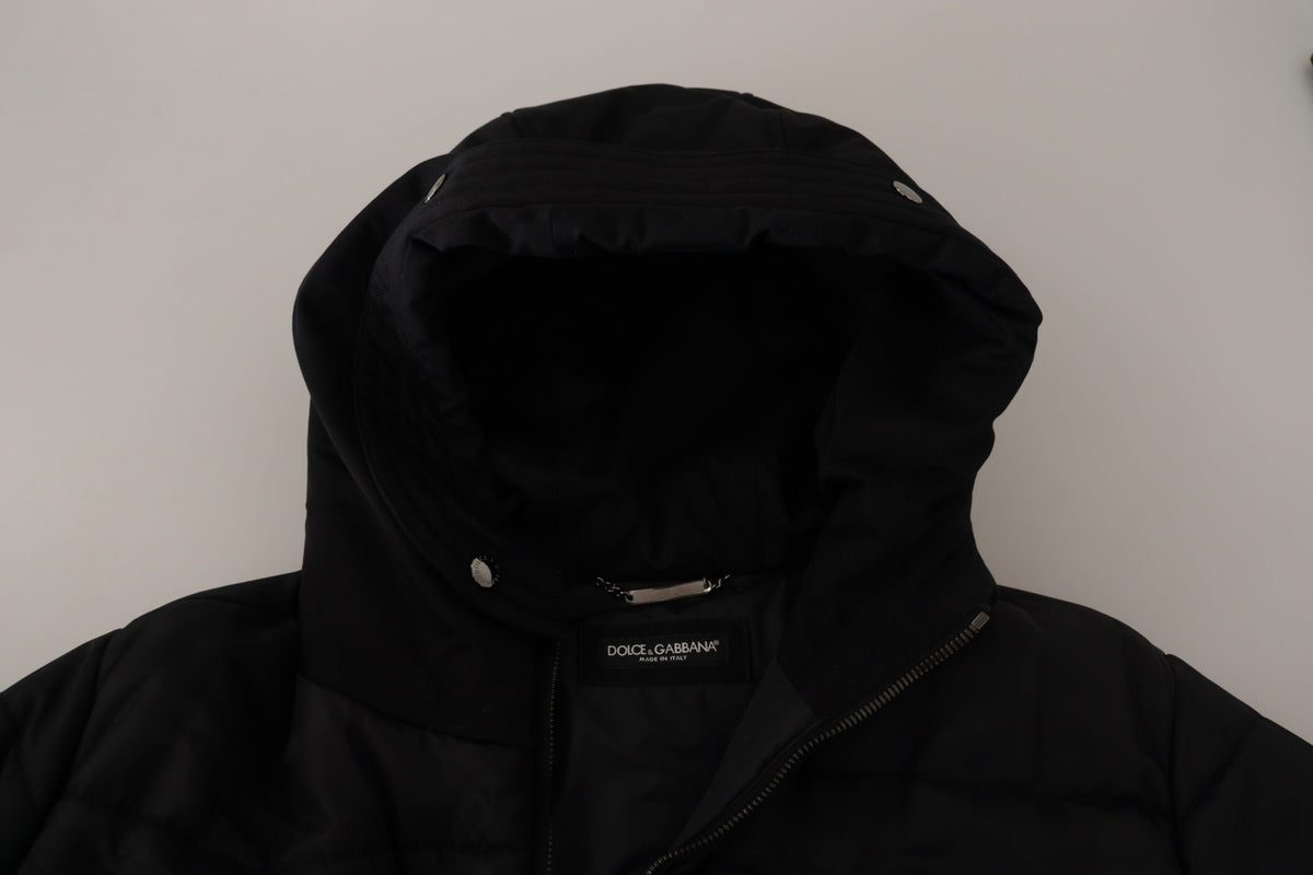 Dolce & Gabbana Black Nylon Hooded Parka Coat Winter Jacket - Eljoys Fashion 