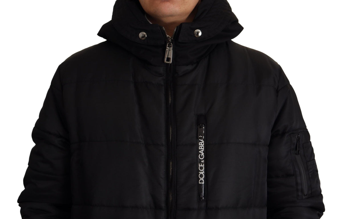 Dolce & Gabbana Black Nylon Hooded Parka Coat Winter Jacket - Eljoys Fashion 