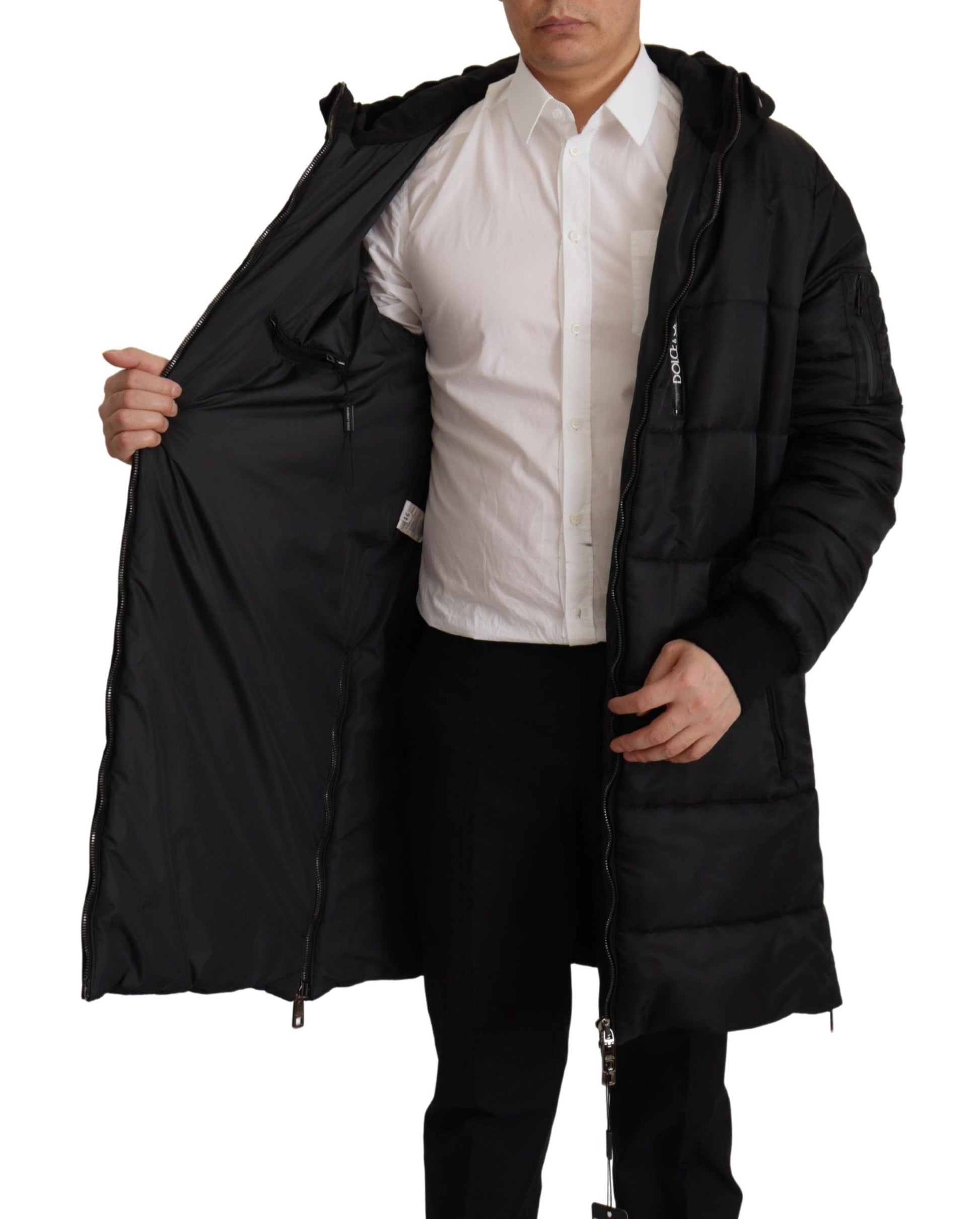 Dolce & Gabbana Black Nylon Hooded Parka Coat Winter Jacket Dolce & Gabbana