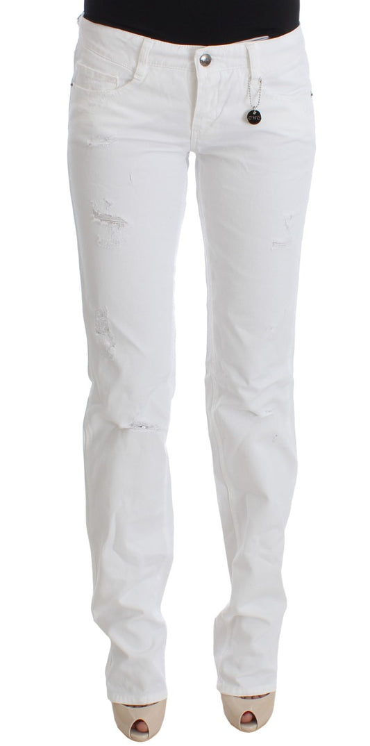 Costume National White Cotton Slim Fit Denim Bootcut Jeans Costume National