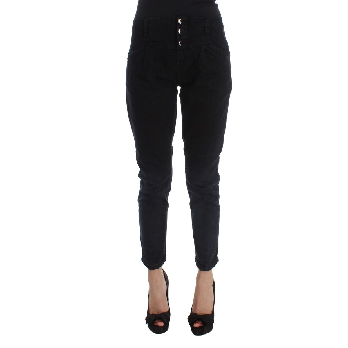 Costume National Black Cotton Slim Fit Cropped Jeans