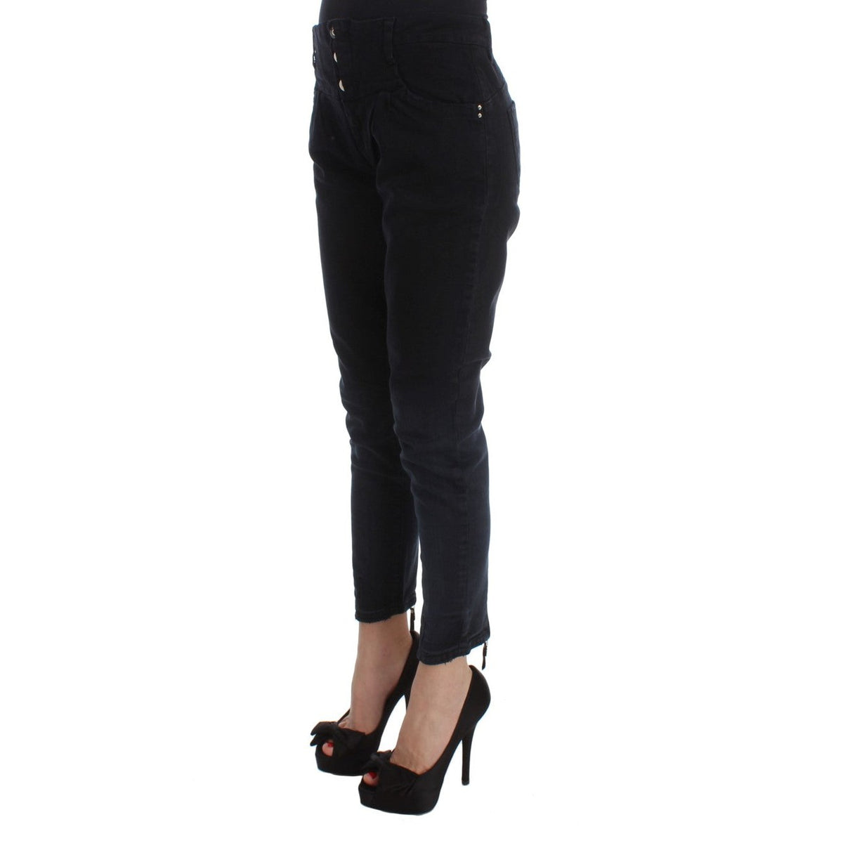 Costume National Black Cotton Slim Fit Cropped Jeans