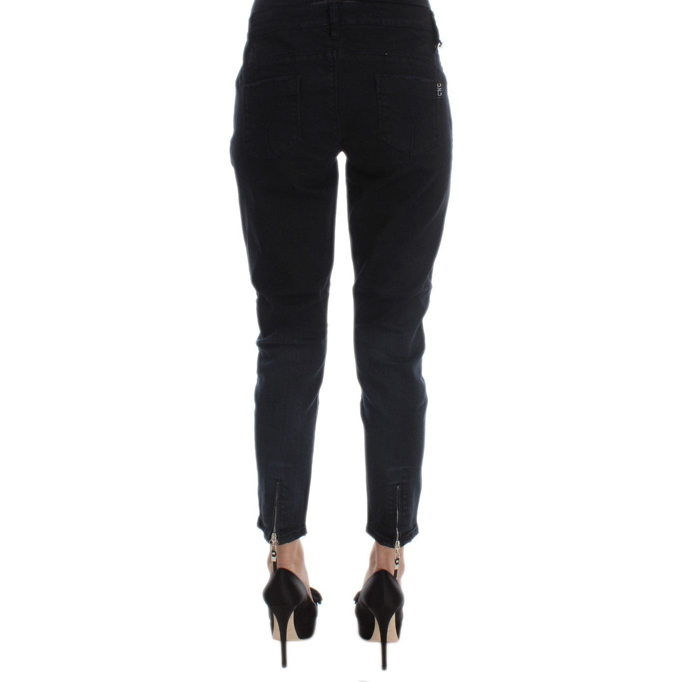 Costume National Black Cotton Slim Fit Cropped Jeans Costume National
