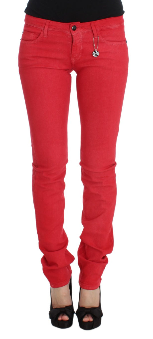 Costume National Red Cotton Blend Super Slim Fit Jeans Costume National