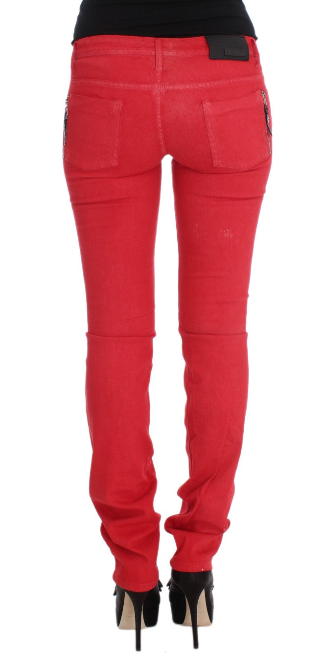 Costume National Red Cotton Blend Super Slim Fit Jeans Costume National