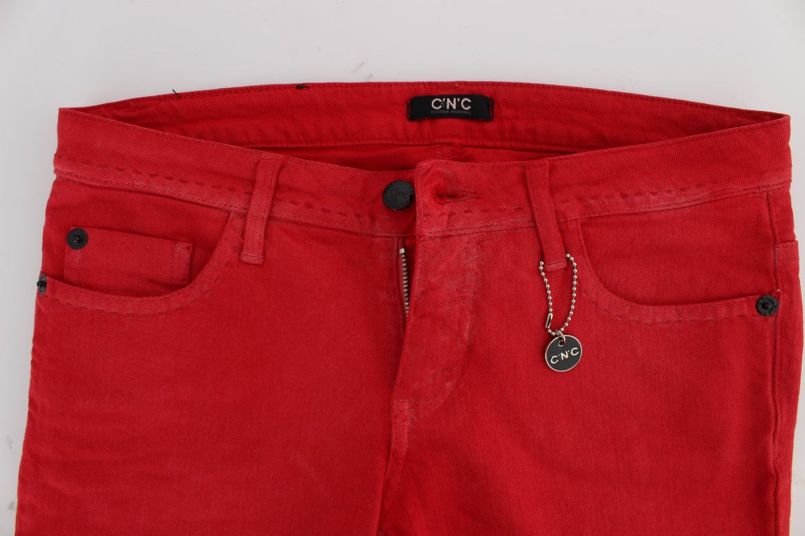 Costume National Red Cotton Blend Super Slim Fit Jeans Costume National