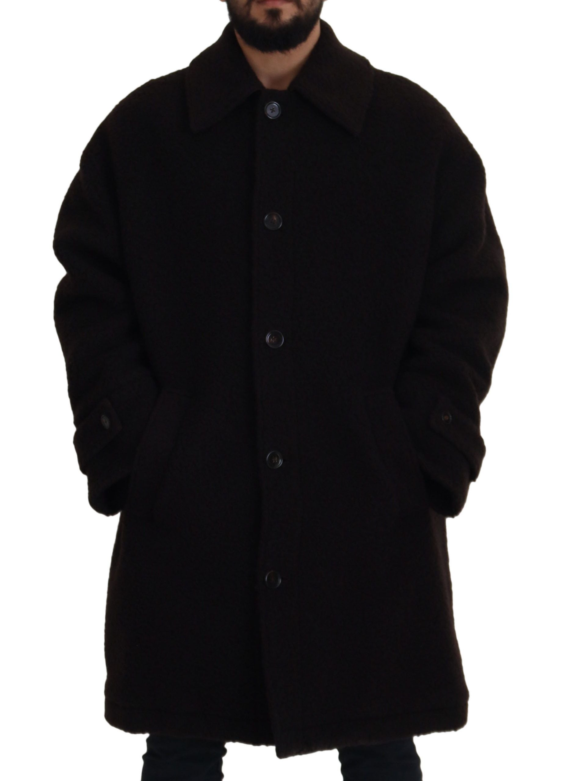 Dolce & Gabbana Black Alpaca Button Down Trench Coat Jacket Dolce & Gabbana