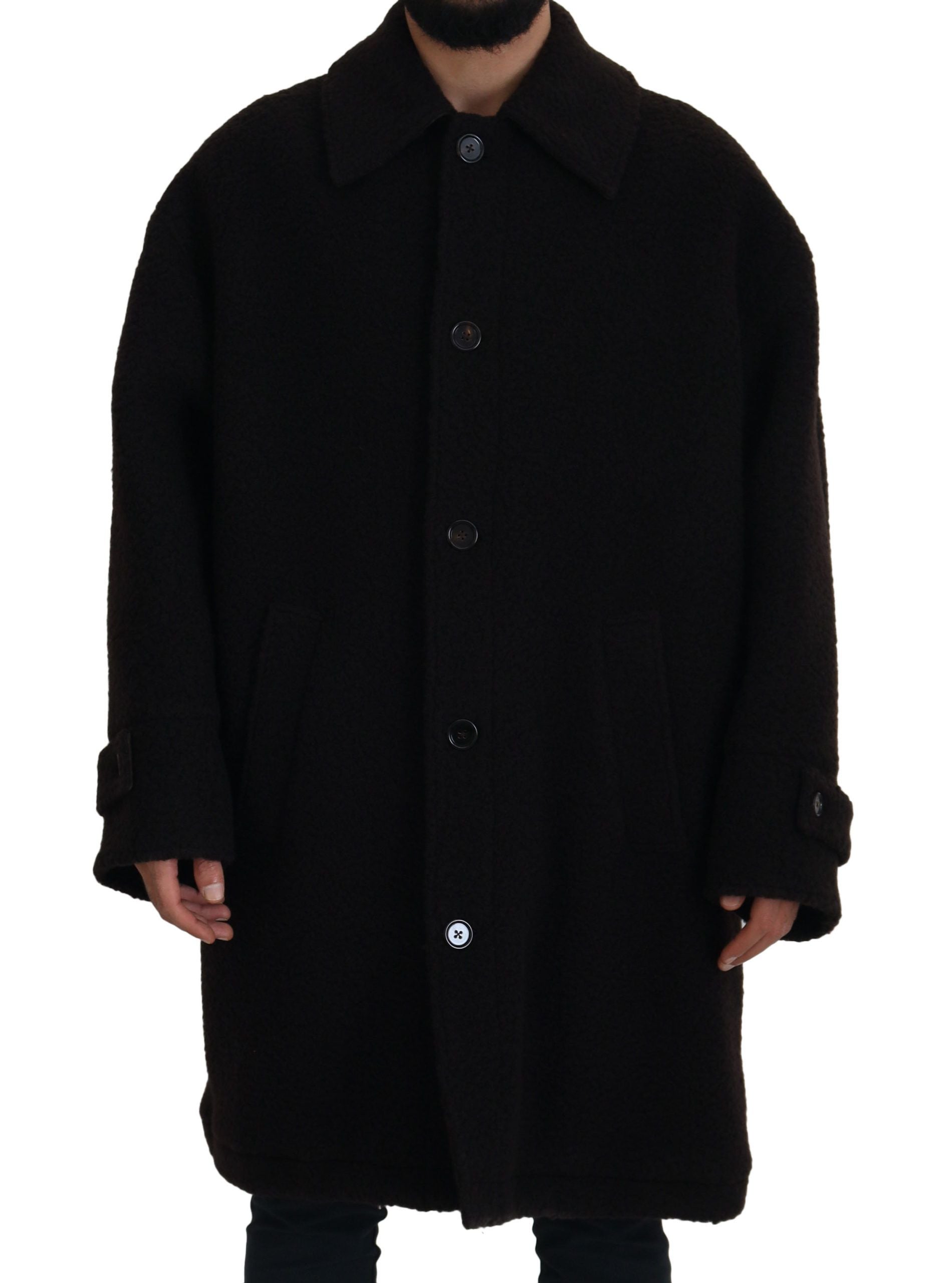 Dolce & Gabbana Black Alpaca Button Down Trench Coat Jacket Dolce & Gabbana