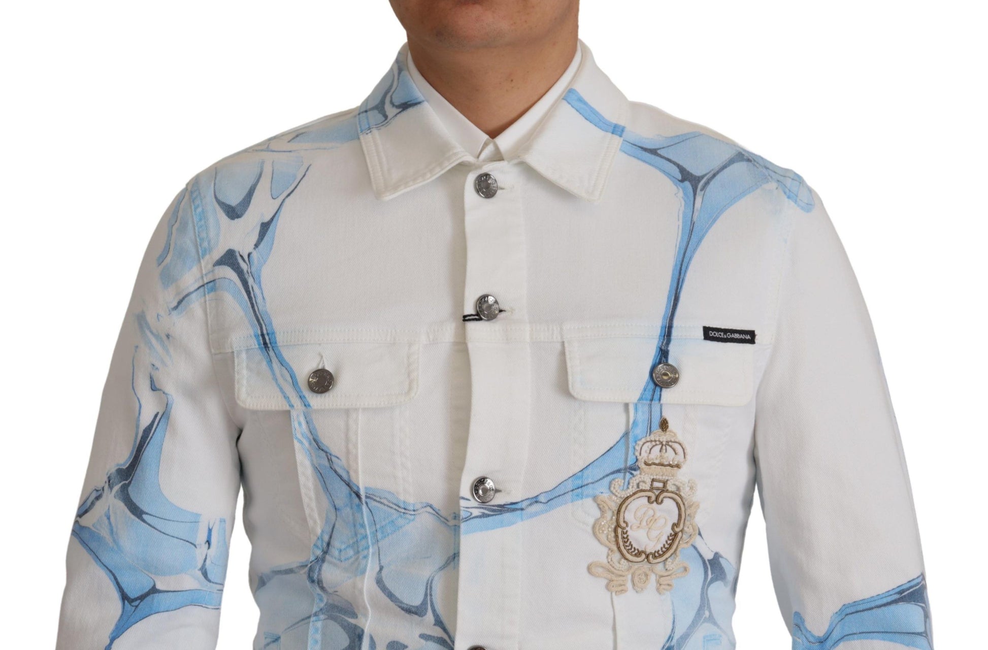 Dolce & Gabbana White Cotton Logo Embroidery Denim Jacket Dolce & Gabbana