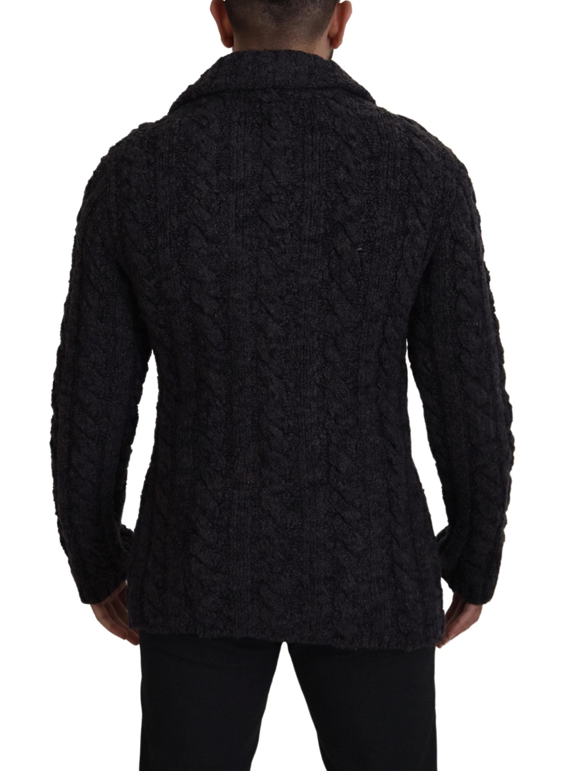 Dolce & Gabbana Black Wool Knit Double Breasted Coat Jacket Dolce & Gabbana