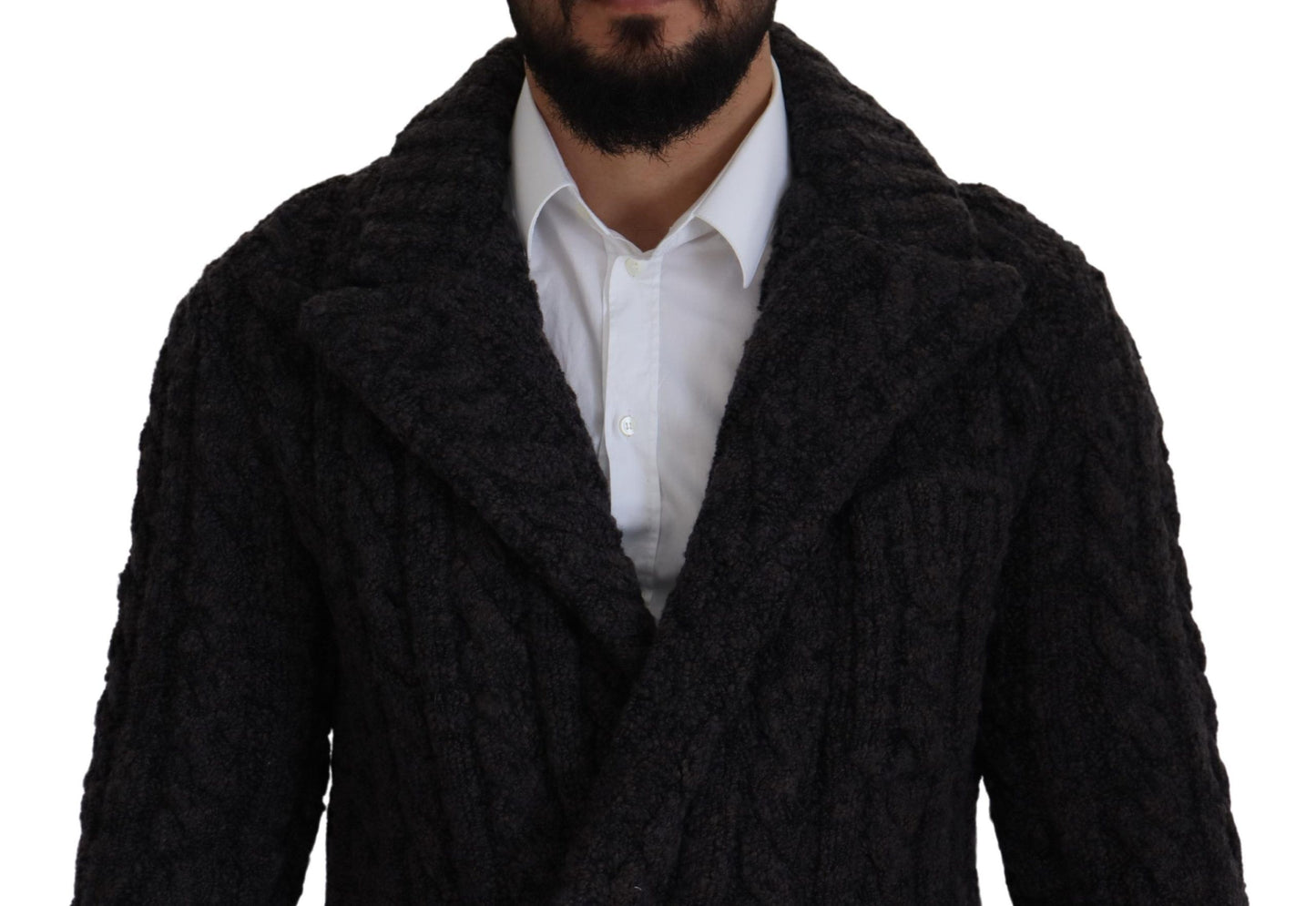 Dolce & Gabbana Black Wool Knit Double Breasted Coat Jacket Dolce & Gabbana