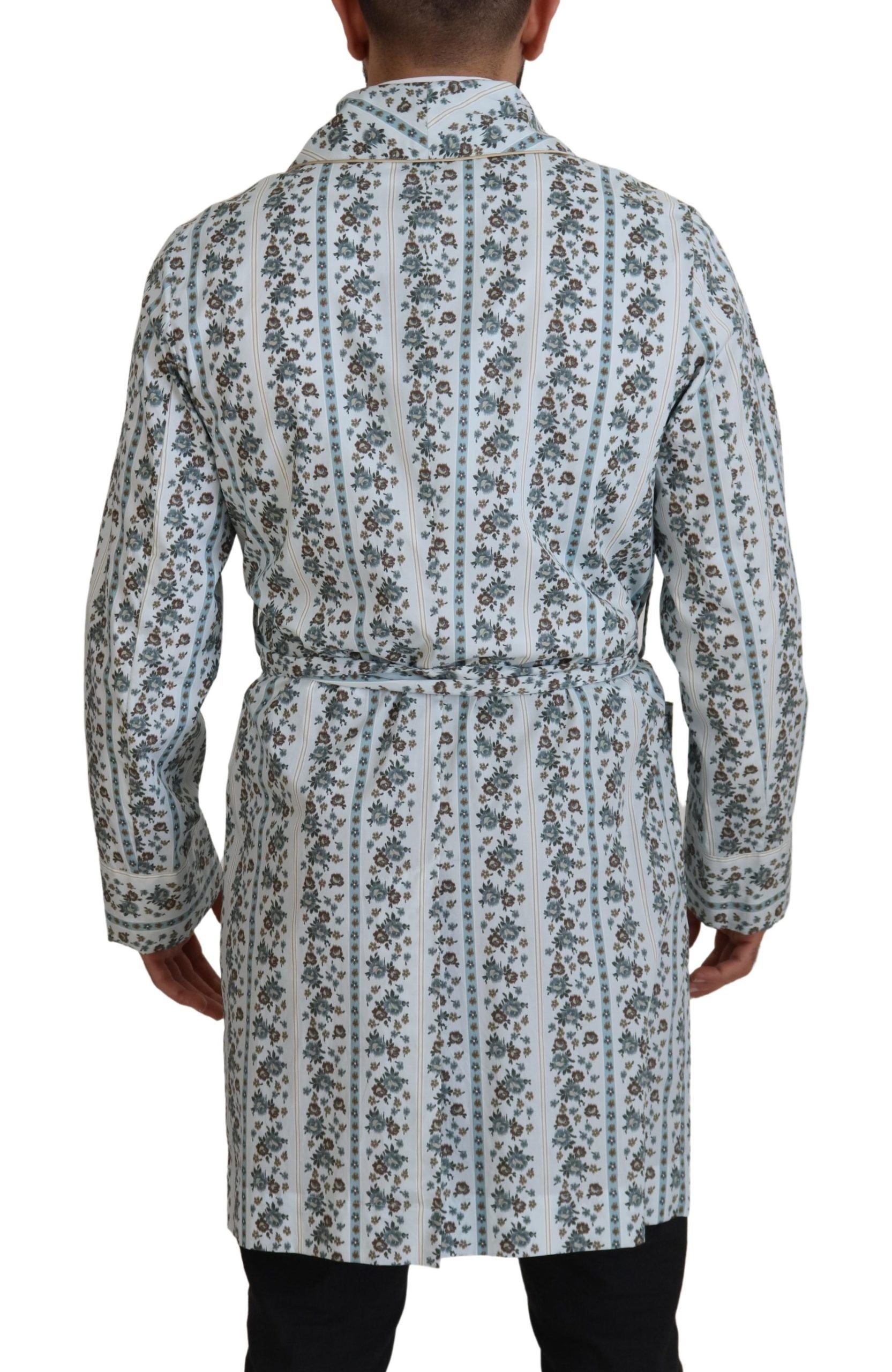 Dolce & Gabbana Blue Floral Cotton Robe Coat Jacket Dolce & Gabbana