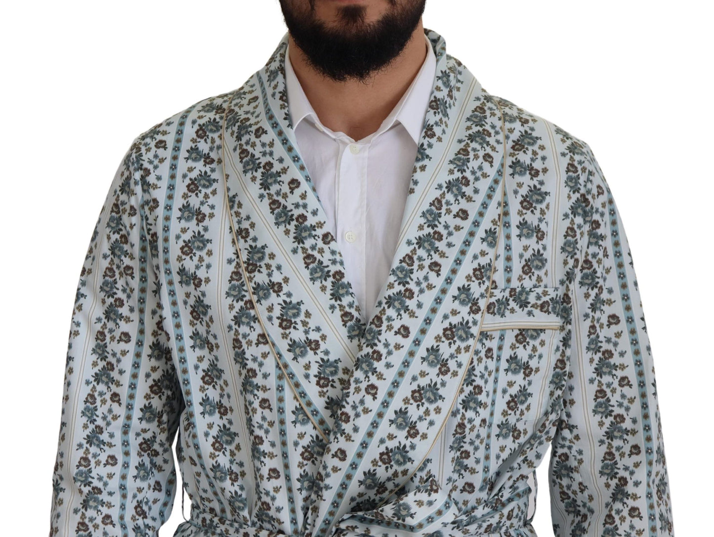 Dolce & Gabbana Blue Floral Cotton Robe Coat Jacket Dolce & Gabbana