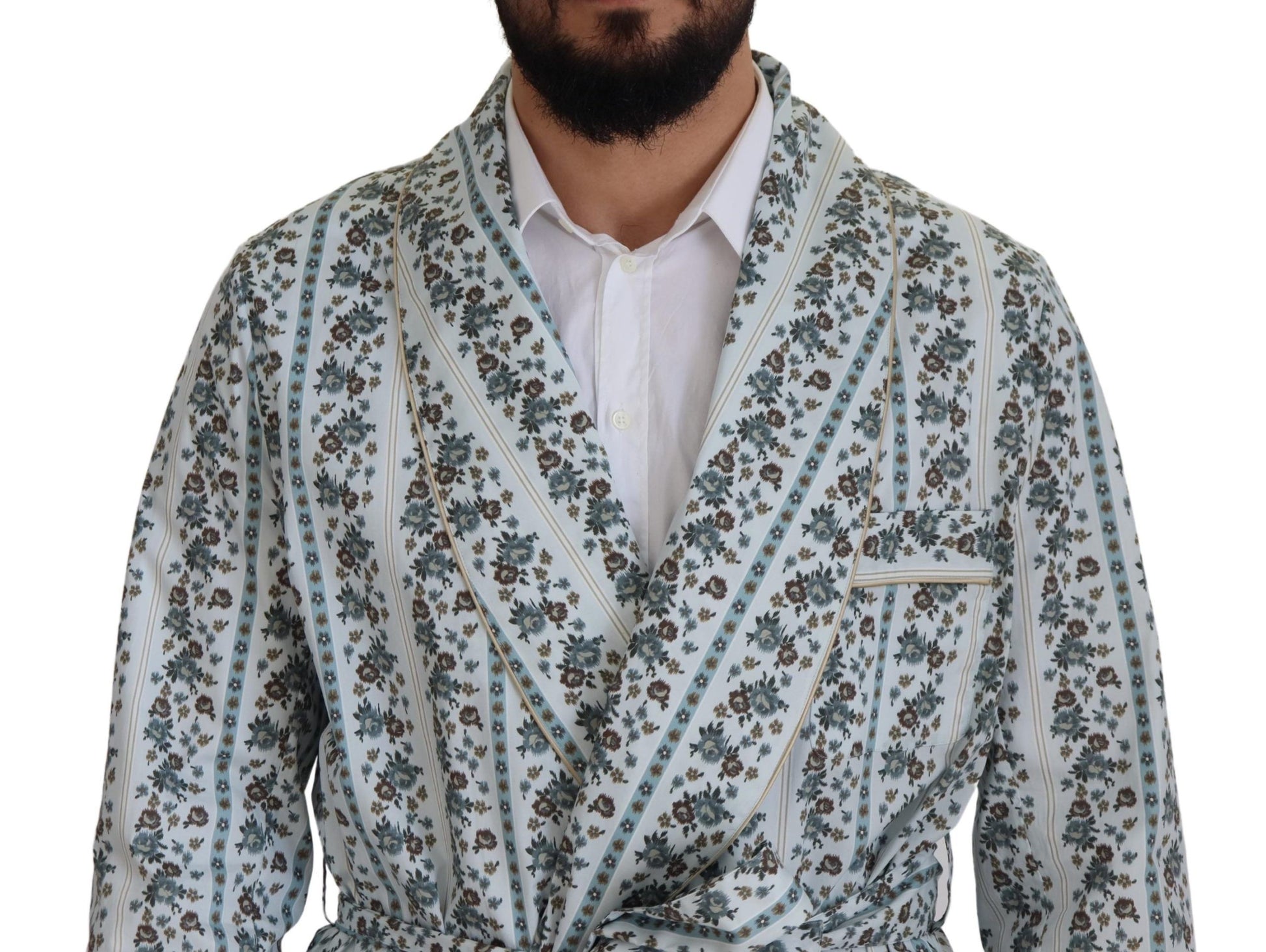Dolce & Gabbana Blue Floral Cotton Robe Coat Jacket Dolce & Gabbana