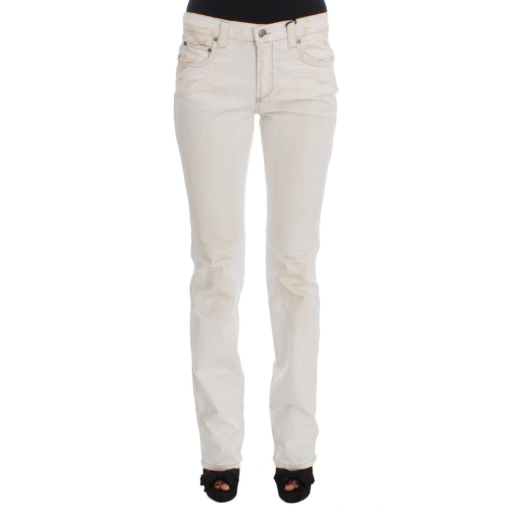 Costume National White Cotton Slim Fit Bootcut Jeans