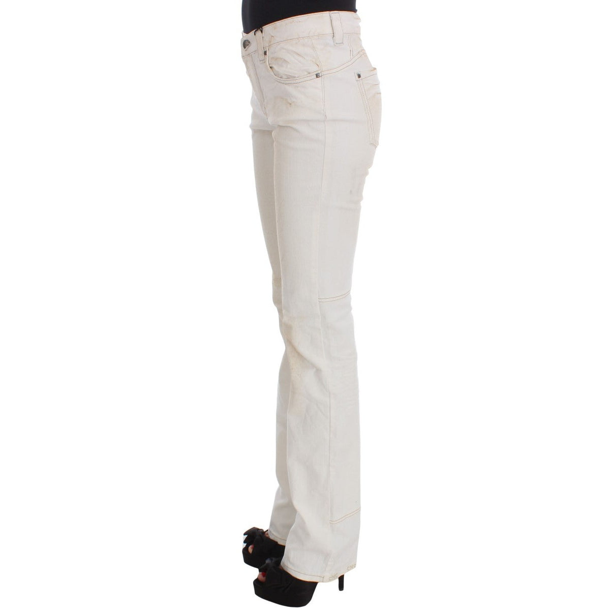 Costume National White Cotton Slim Fit Bootcut Jeans