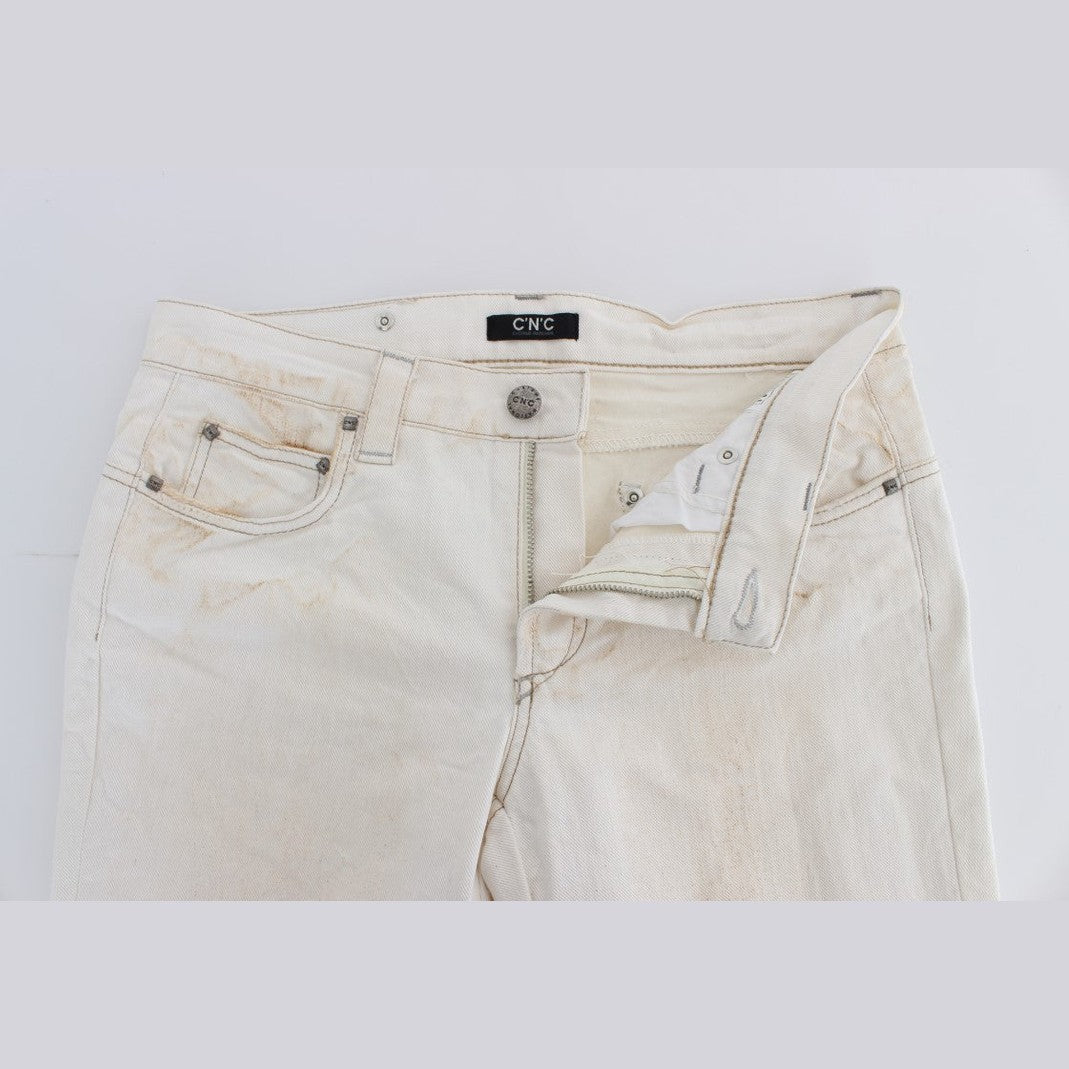 Costume National White Cotton Slim Fit Bootcut Jeans
