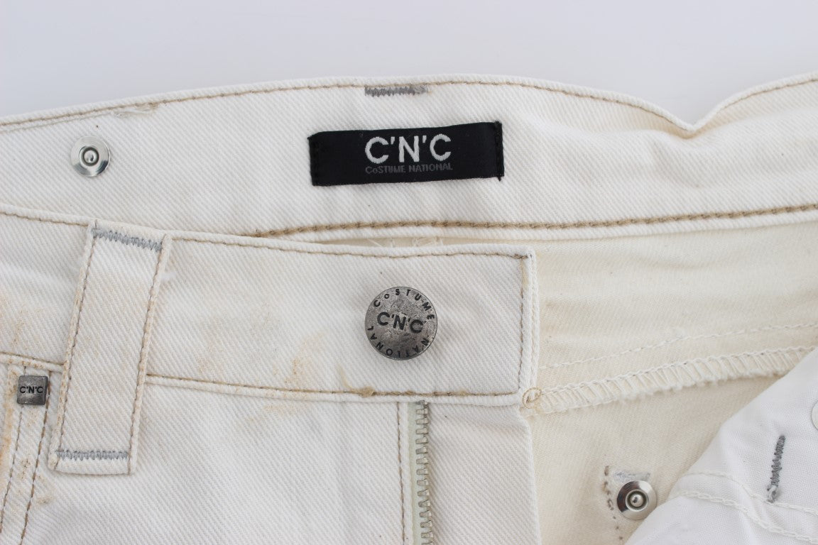 Costume National White Cotton Slim Fit Bootcut Jeans Costume National