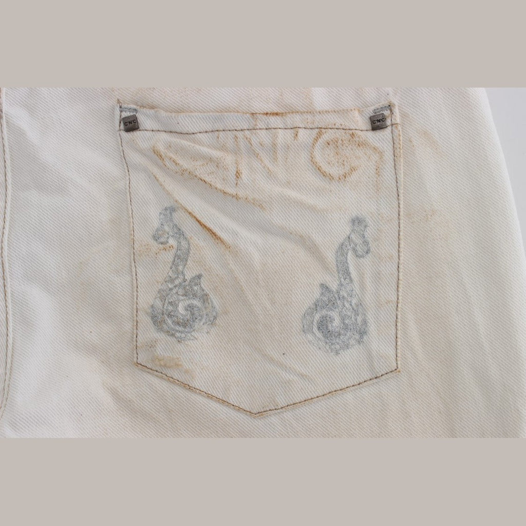 Costume National White Cotton Slim Fit Bootcut Jeans