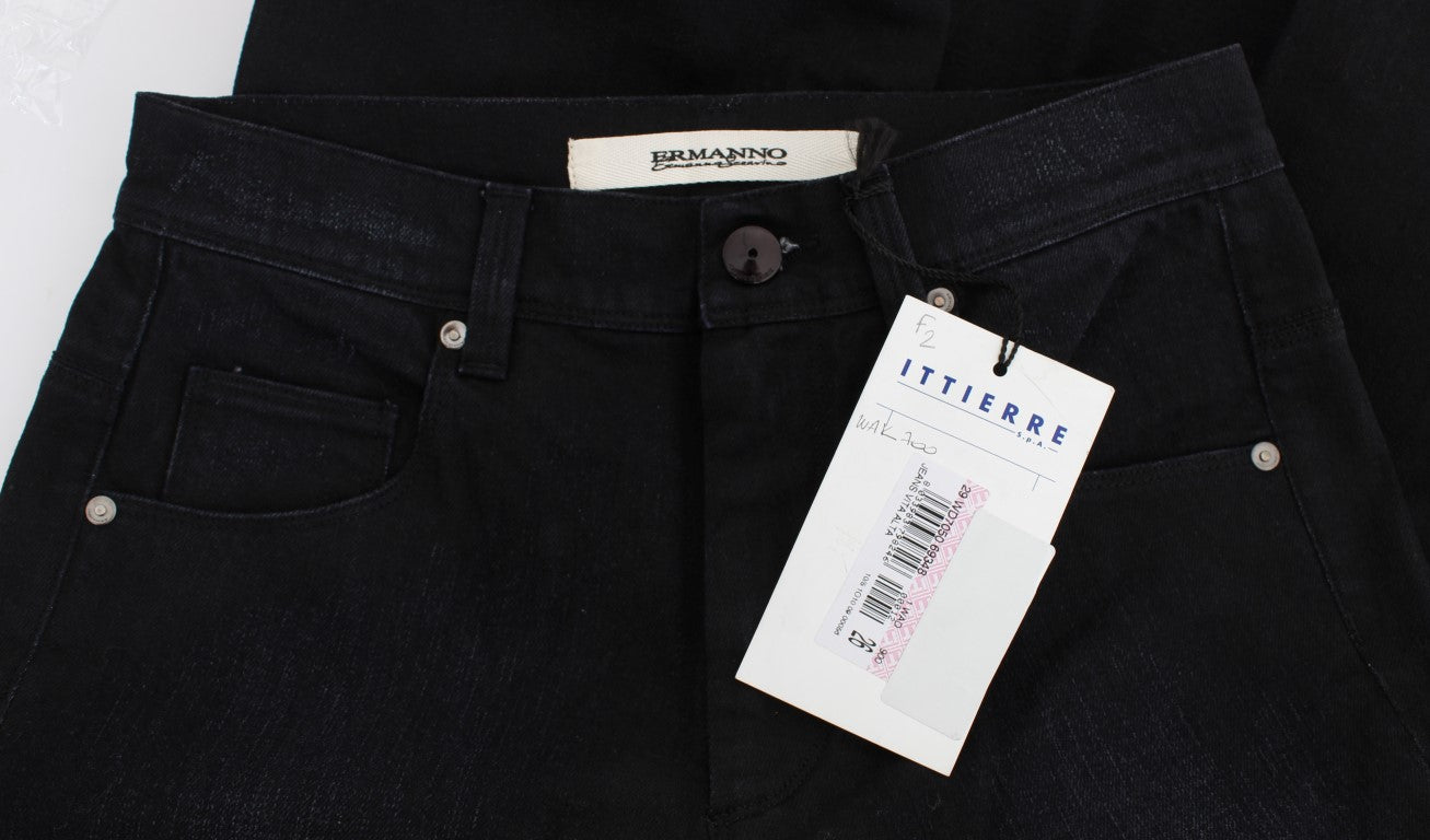 Ermanno Scervino Blue Cotton Blend Slim Fit Bootcut Jeans Ermanno Scervino