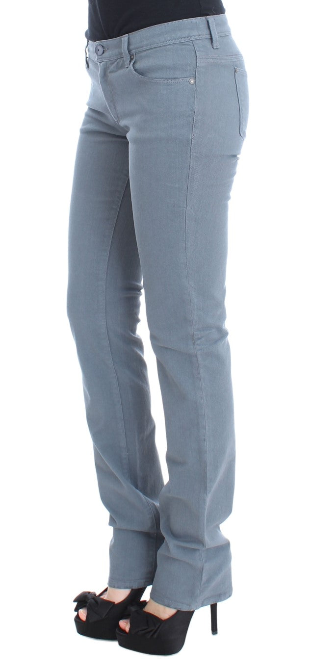 Ermanno Scervino Blue Cotton Blend Slim Fit Bootcut Jeans Ermanno Scervino