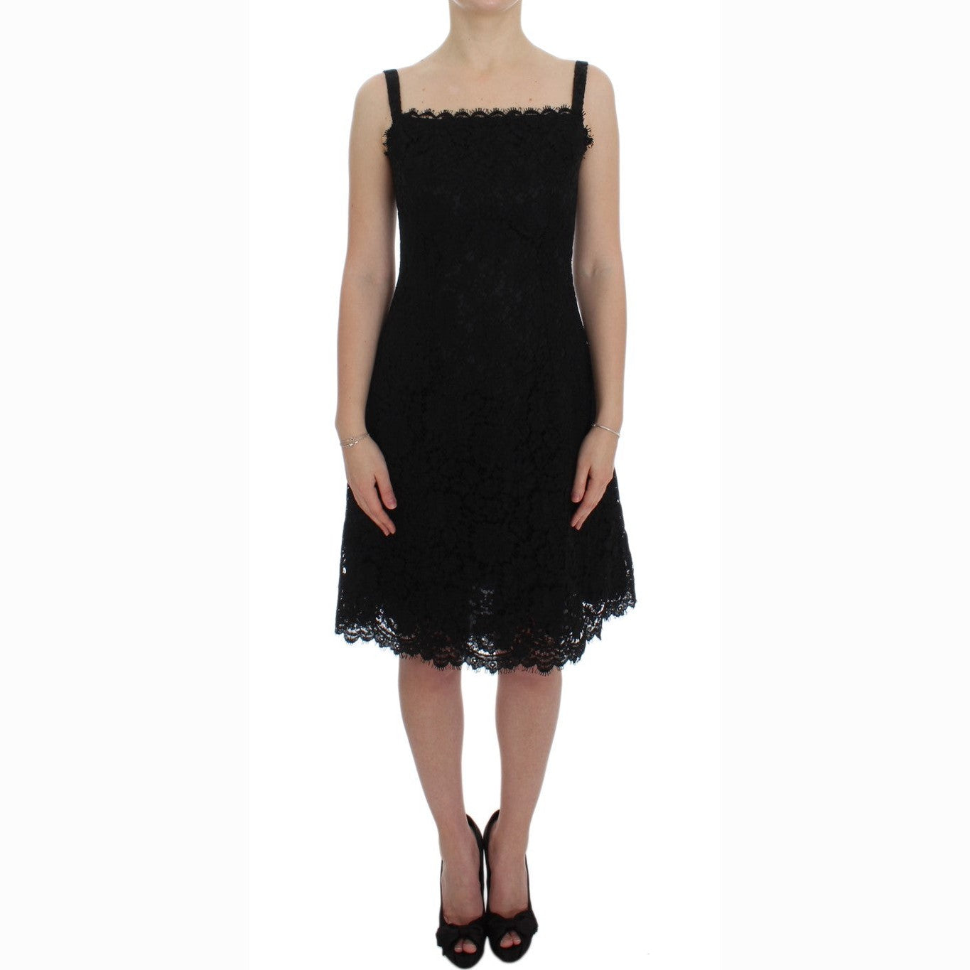 Dolce & Gabbana Black Floral Lace Shift Knee Length Dress