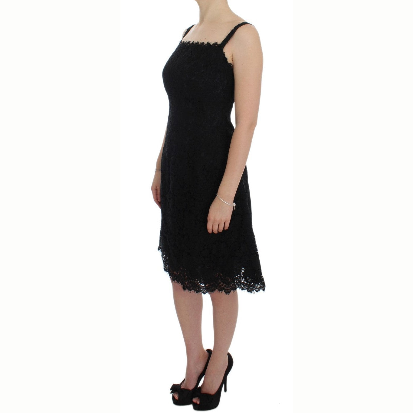 Dolce & Gabbana Black Floral Lace Shift Knee Length Dress